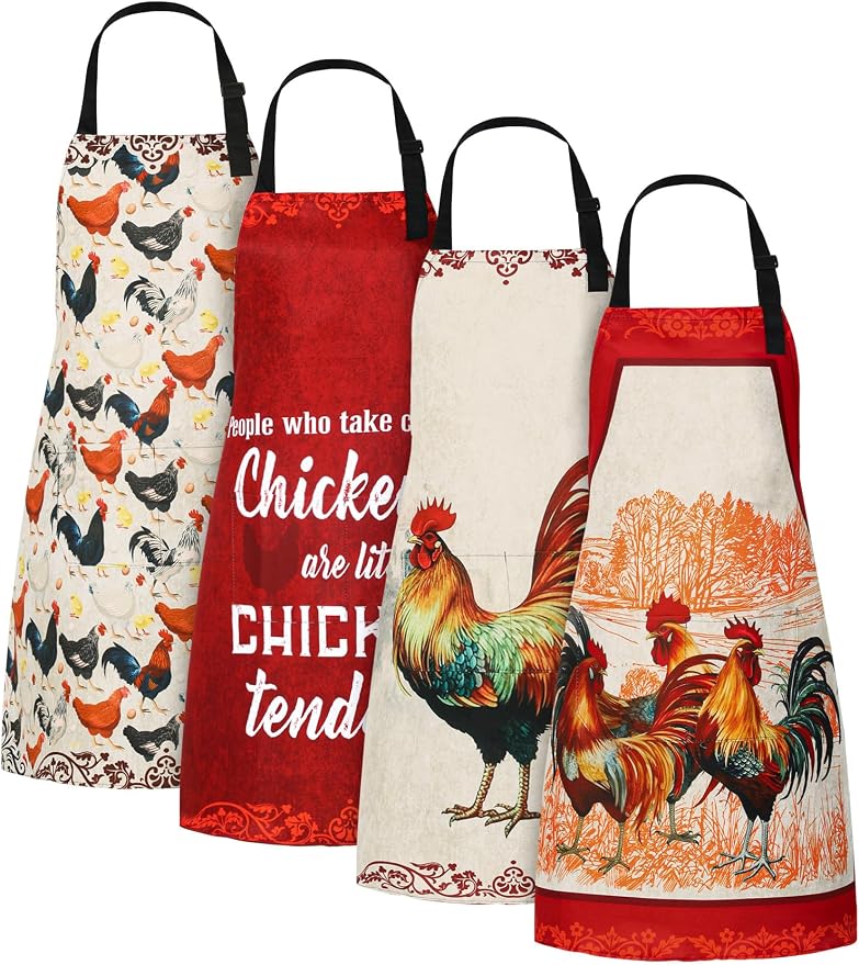 Geetery 4 Pcs Chicken Aprons for Women Rooster Print Apron Waterproof by Geetery