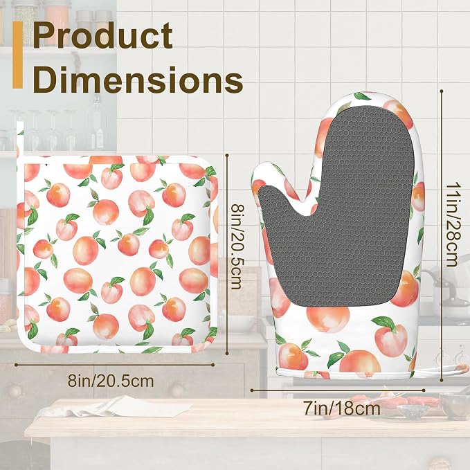 Watercolor Peaches Oven Mitts and Pot Holders Sets, Silicone Kitchen Mitts - Image 2