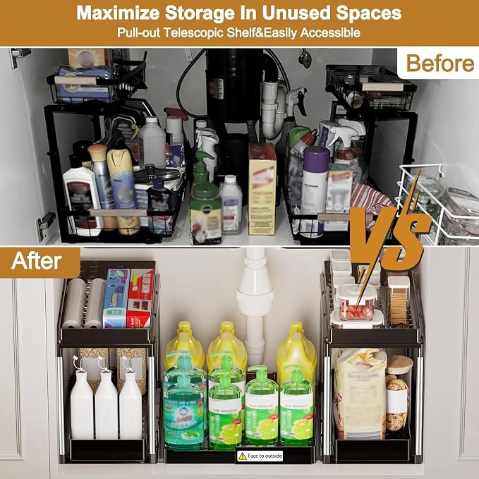 NIUXX Expandable Under Sink Organizer: 2 Tier Under Cabinet Organizer - Image 4