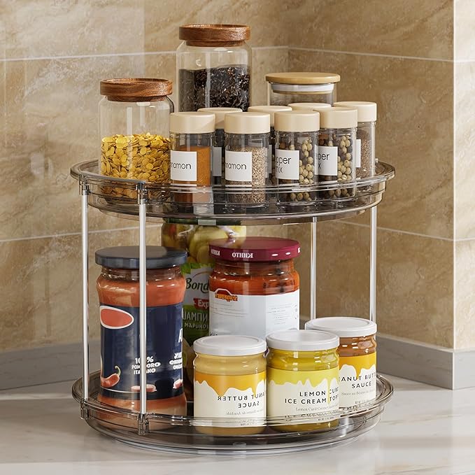 LAMU 2 Tier Lazy Susan Turntable Organizer 9.25'' Rotating Spice Rack - Image 7