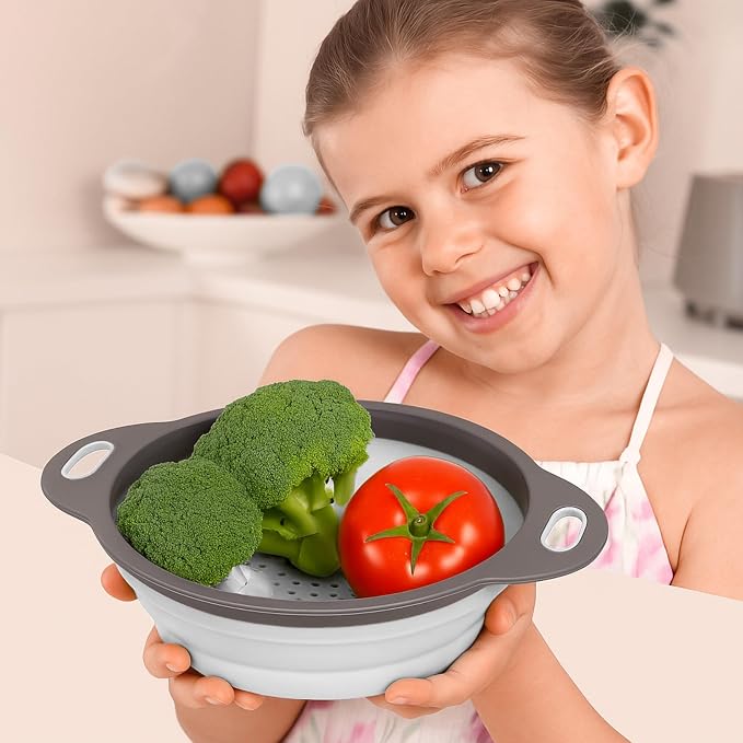 White Round Silicone Collapsible Colander – Silicone Round Kitchen Strainers - Image 8