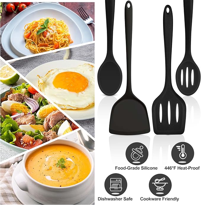 TeamFar Silicone Cooking Utensils, Heat-Resistant Solid & Slotted Cooking - Image 6