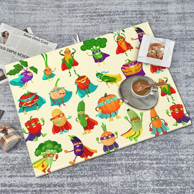 Colorful Cartoon Vegetable Dish Drying Mats, 18 x 24 inch Absorbent Microfiber - Image 3