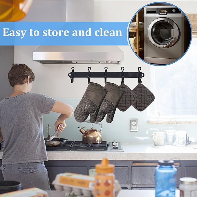 4 Pcs Oven Mitts and Pot Holders, 500°F High Heat Resistant Kitchen Oven Mitts - Image 5