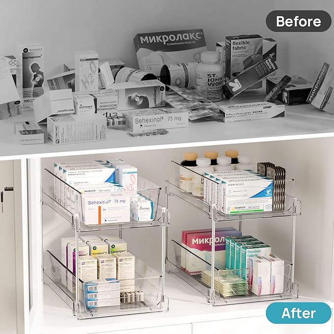 Vtopmart 2 Tier Bathroom Storage Organizer, 2 Pack Clear Under Sink Organizers - Image 6