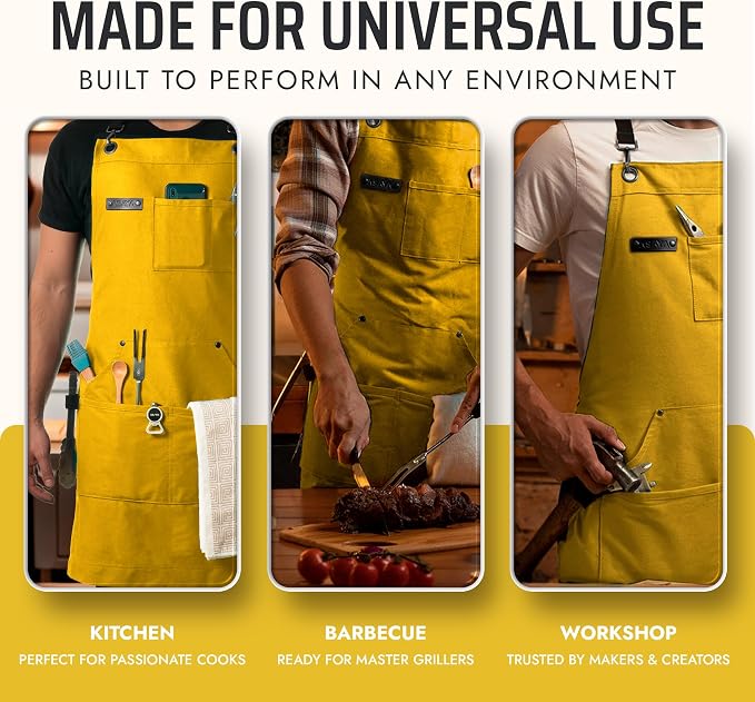 Asaya Chef and BBQ Apron with Bottle Opener and Hand Towel - 10oz Cotton Canvas - Image 7