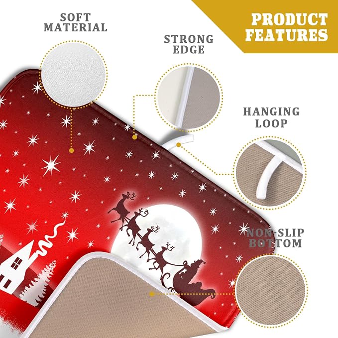 Christmas Reindeer Moon Star Red Dish Drying Mat - Image 4