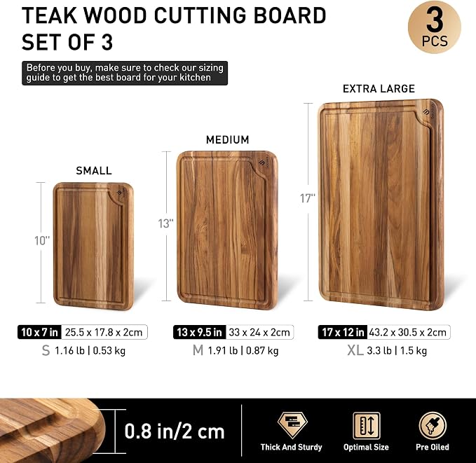 Teak Wood Cutting Board Set for Kitchen High-End Non Toxic Non Slip Over Sink - Image 3