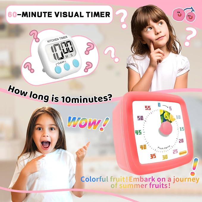 Visual Timer for Kids 60 Minute, Fruit Themed Silent Countdown Clock for Girls - Image 2