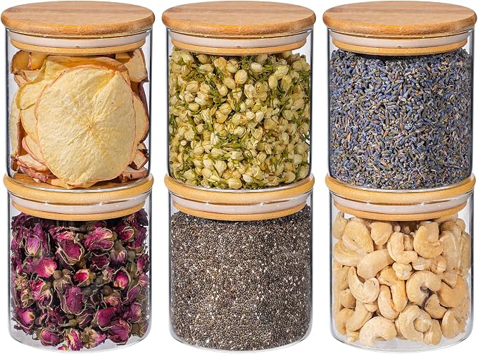 20oz 6PCS Round Airtight Glass Food Storage Jars, Stackable Spice Jar, Small by Unknown