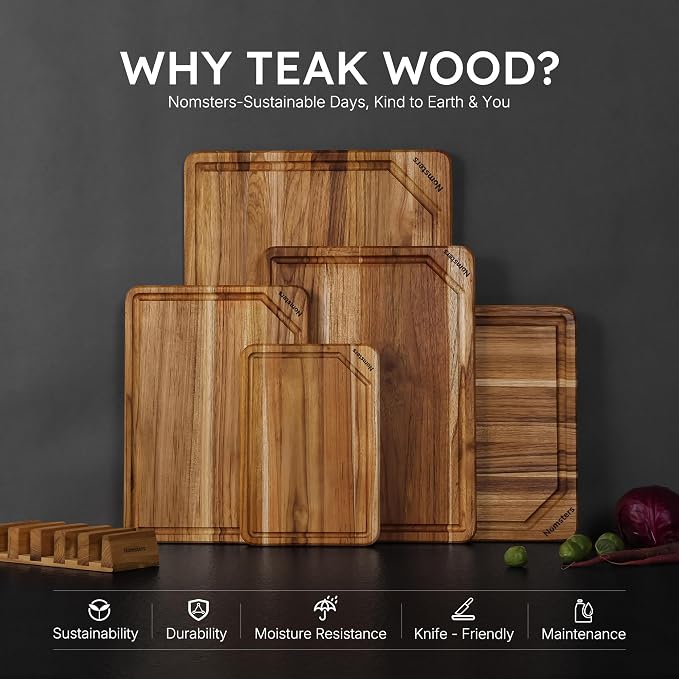 5 Pack Teak Wood Cutting Board Set - Image 3