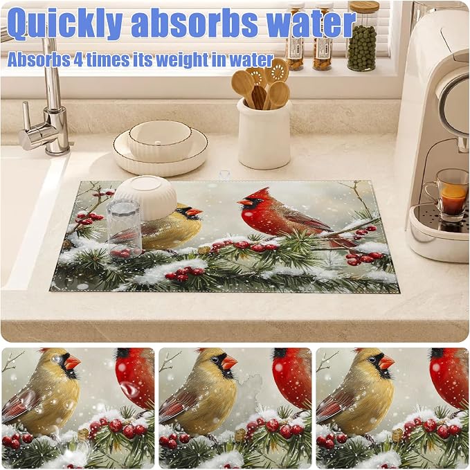 Winter Cardinal Bird Dish Drying Mat - Image 4