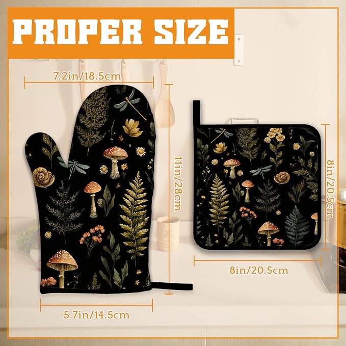 Mushroom Forest Plant Oven Mitts and Pot Holders, Dragonfly Heat Resistant Oven - Image 2