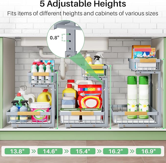 Kitstorack Under Sink Organizer, 2 Tier Under the Sink Storage, Slide out Pull - Image 7