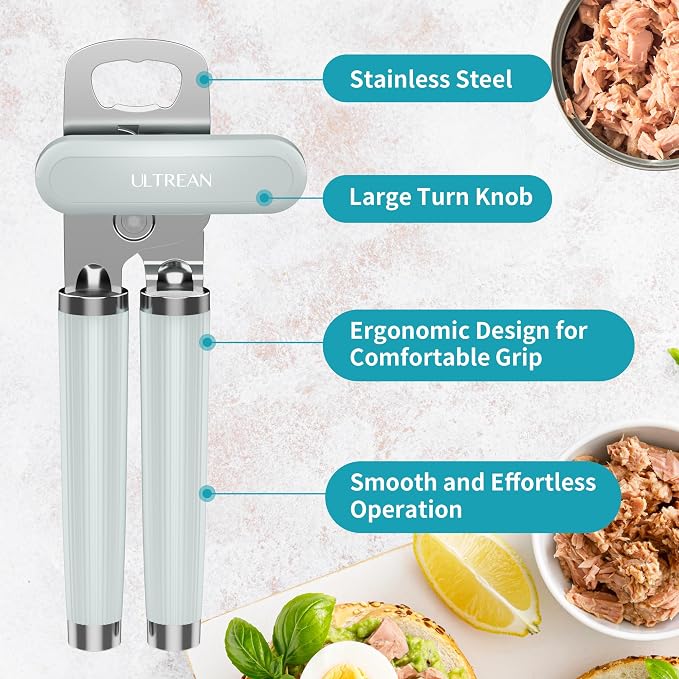 Ultrean Manual Can Opener Bottle Opener, Heavy Duty Stainless Steel Smooth Edge - Image 2