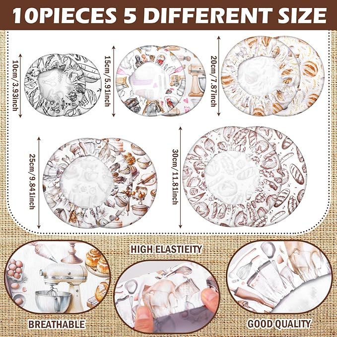 Patelai 10 Pcs Bowl Covers Reusable in 5 Size Stretch Cloth Fabric Elastic Food - Image 3