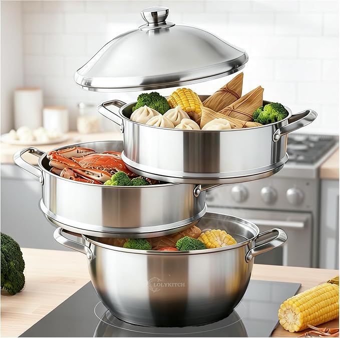 LOLYKITCH 8-Quart/ 30CM Stainless Steel Steamer Pot by LolyKitch