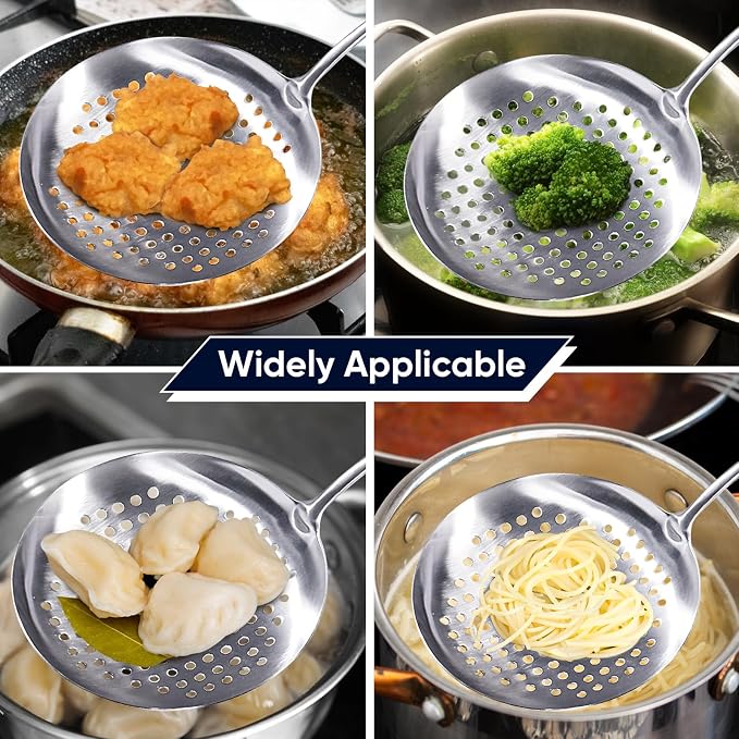 Newness Slotted Spoon, 304 Stainless Steel Widen Skimmer - Image 4