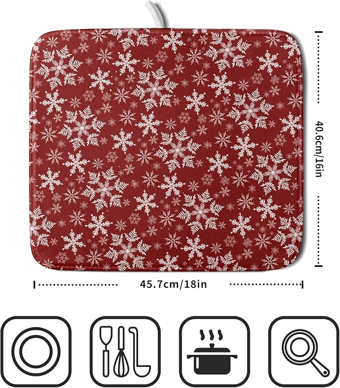 Christmas Dish Drying Mat for Kitchen Counter 18x16 Inch Xmas Snowflake Drying - Image 4