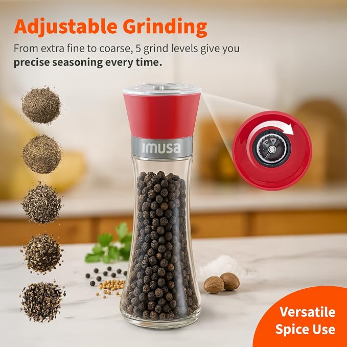 IMUSA Salt Shaker and Pepper Grinder Set – 2 Pack Glass Salt Shaker and Pepper - Image 4