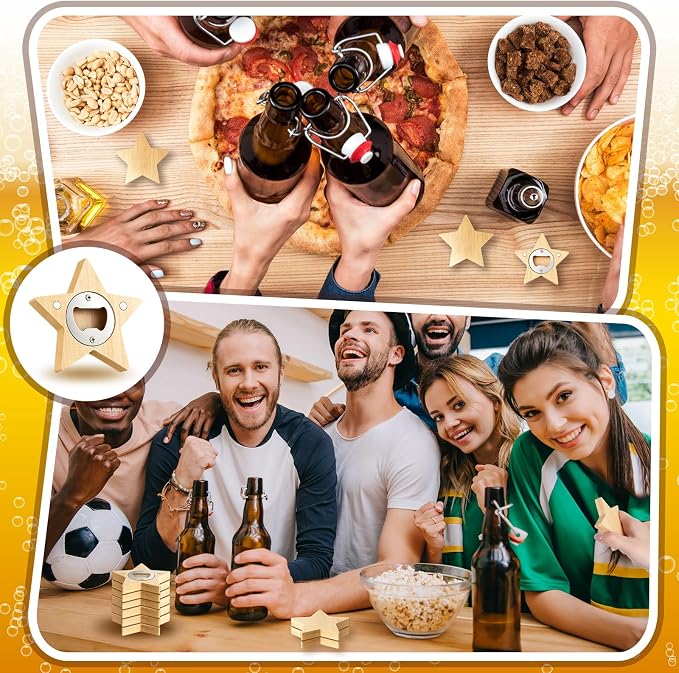 Vesici 24 Pcs Magnetic Bottle Opener 2.5in DIY Bamboo Star Shape Beer Openers - Image 6