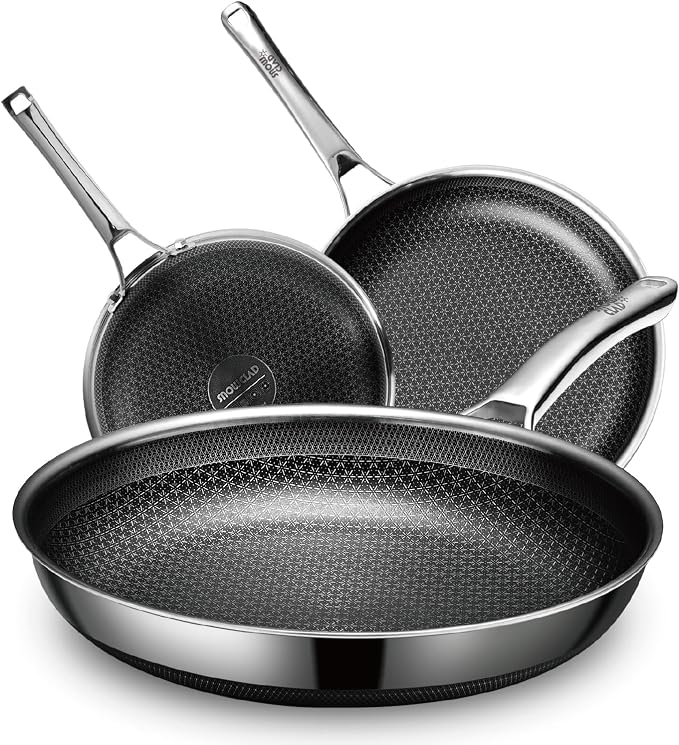 SNOWCLAD 3 Piece Hybrid Nonstick Pans Set, 8+10+12 Inch Nonstick Frying Pans Set by SNOWCLAD