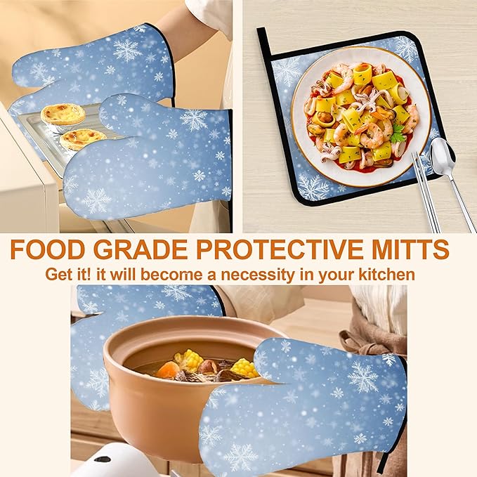 Winter Snowflakes Oven Mitts and Heat Resistant Pads - Image 5