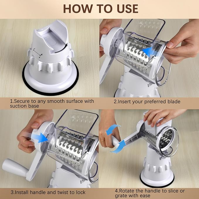 Rotary Cheese Grater Hand Crank, Vegetable Slicer - Image 7