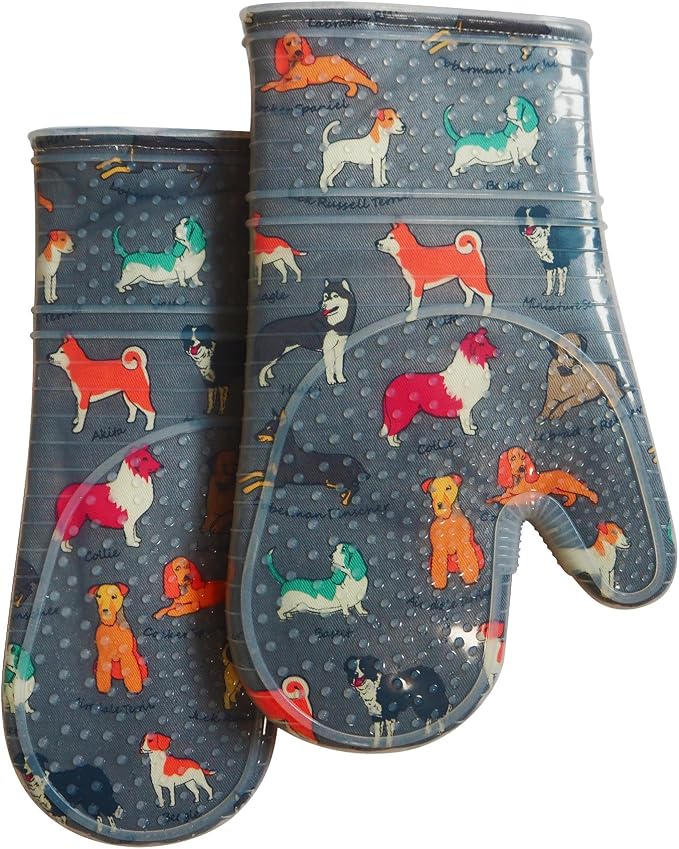 Oven Mitts Set of 2 with Transparent Clear Silicone Shell and Nice Dog Printing by REDLMLDETA