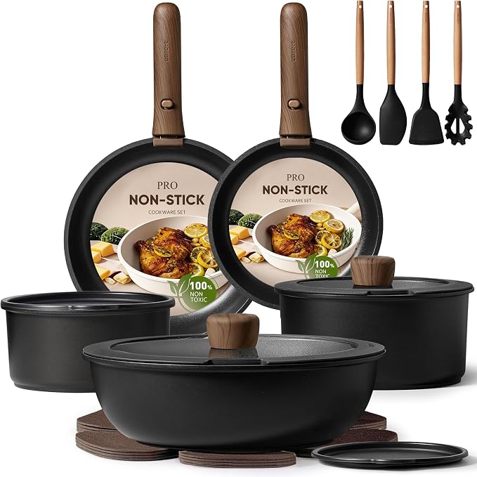 CAROTE 19pcs Pots and Pans Non Stick, Cookware Sets Detachable Handle, by CAROTE
