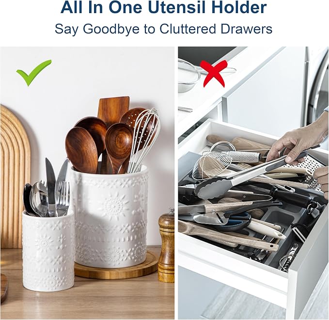 LOVECASA Utensil Holder, 7.2"+5.4" Ceramic Utensil Holder - Image 3