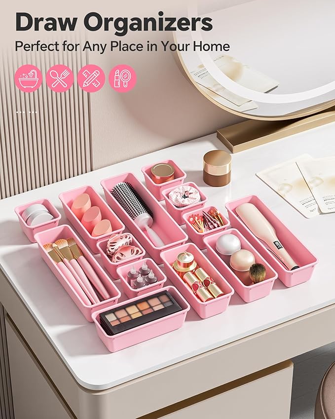 Canfanni 13 Pack Plastic Drawer Organizers Set, 3 Sizes Desk Drawer Organizer - Image 6