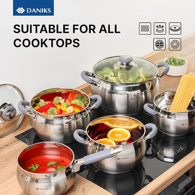 Daniks Modern 11-Piece Stainless Steel Cookware Set - Image 8