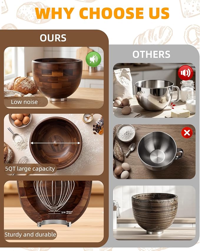 Premium Walnut Wood Mixing Bowl, Compatible - Image 6
