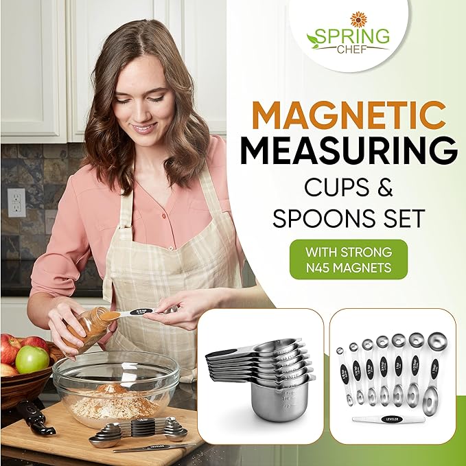 Spring Chef Magnetic Measuring Cups & Spoons Set, Strong N45 Magnets, Heavy - Image 3