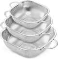 E-far 3 Pack Colander for Kitchen, Square Stainless Steel Metal Strainer by E-far