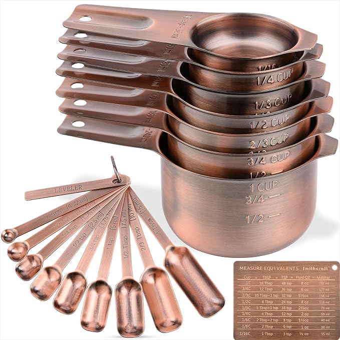 Measuring Cups and Spoons Set, Copper Measuring Cups and Spoons Set by Smithcraft