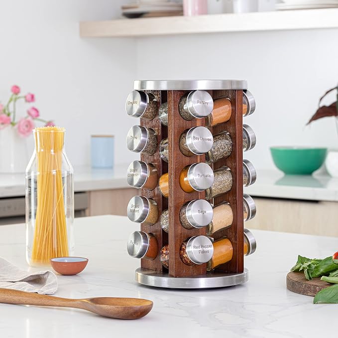 Orii 20 Jar Rotating Dark Acacia Wood Spice Rack - Image 2