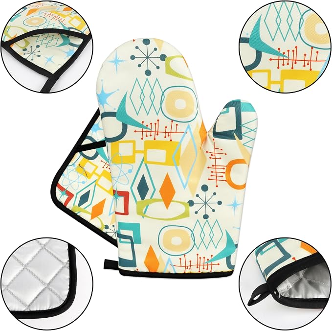 Mid Century Modern Oven Mitts and Pot Holders Sets Washable Oven Gloves Heat - Image 3