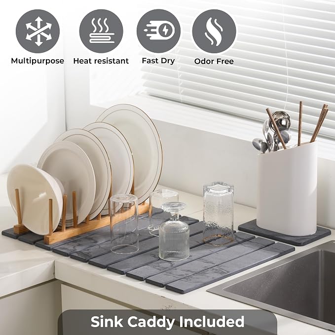 Large Stone Dish Drying Mat for Kitchen Counter, Quick Dry Stones Dishes Mats - Image 4