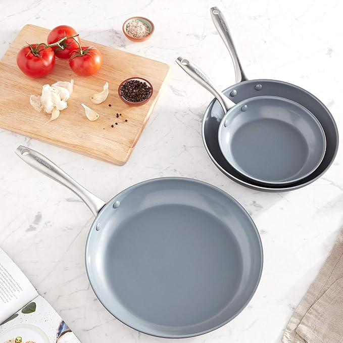 GreenPan Lima Hard Anodized 8" 10" & 12" Frying Pan Skillet Set, Ceramic - Image 11