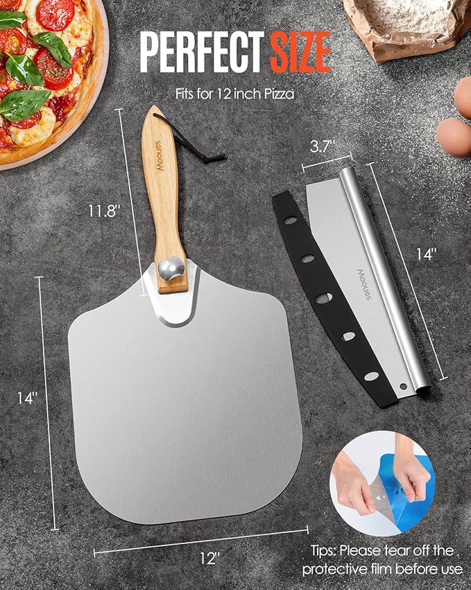 Pizza Peel Aluminum Pizza Spatula, Mooues 12 inch Metal Pizza Paddlewith Rocker - Image 7