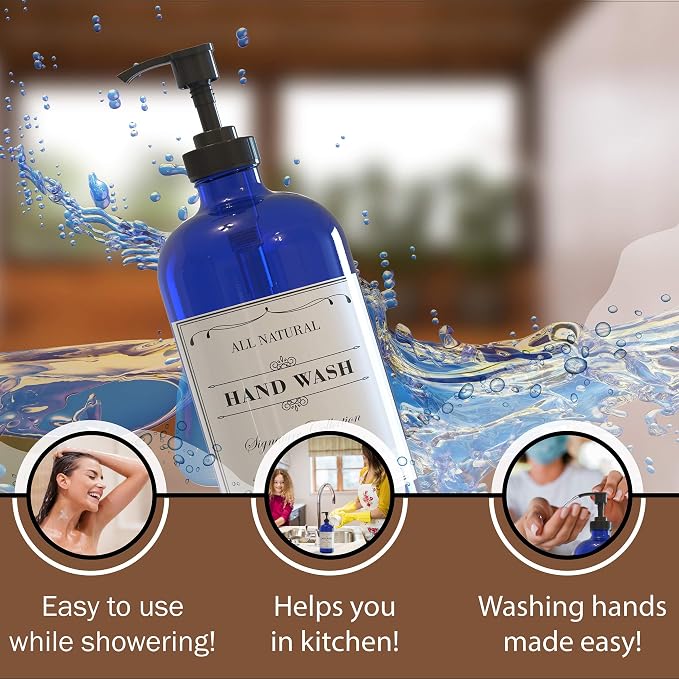 Sunrise Premium 16 OZ Cobalt Blue Glass Soap Dispenser - Image 3
