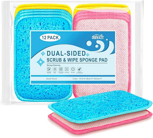 12 Pack Scrub & Wipe Cloths, Dual-Sided Sponges by HOMEXCEL