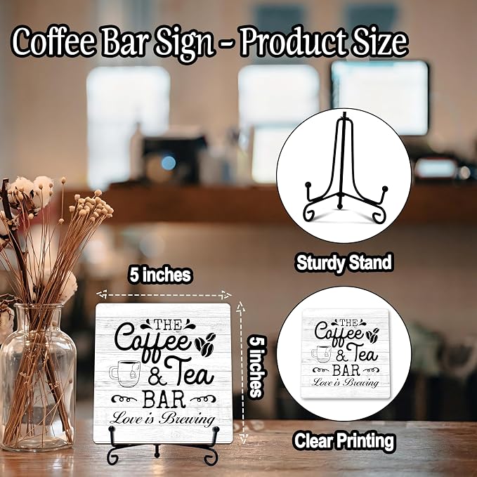 Coffee Bar Sign, Love is Brewing Farmhouse Tabletop Decor, Coffee and Tea Lover - Image 2