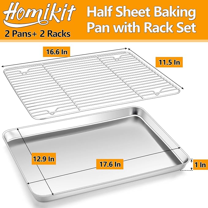 Homikit Baking Sheet with Rack Set, 18x13 Inches Stainless Steel Half Cookie - Image 2