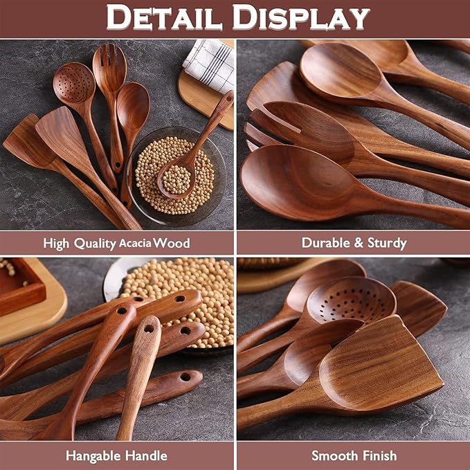 6Pcs Wooden Utensil Set, Natural Acacia Wooden Spoons - Image 4