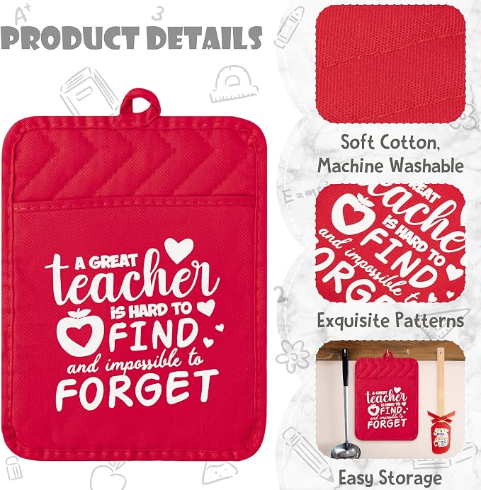 R HORSE Teacher Appreciation Gifts -5 Pack Red Funny Pot Holder Set, Heat - Image 3
