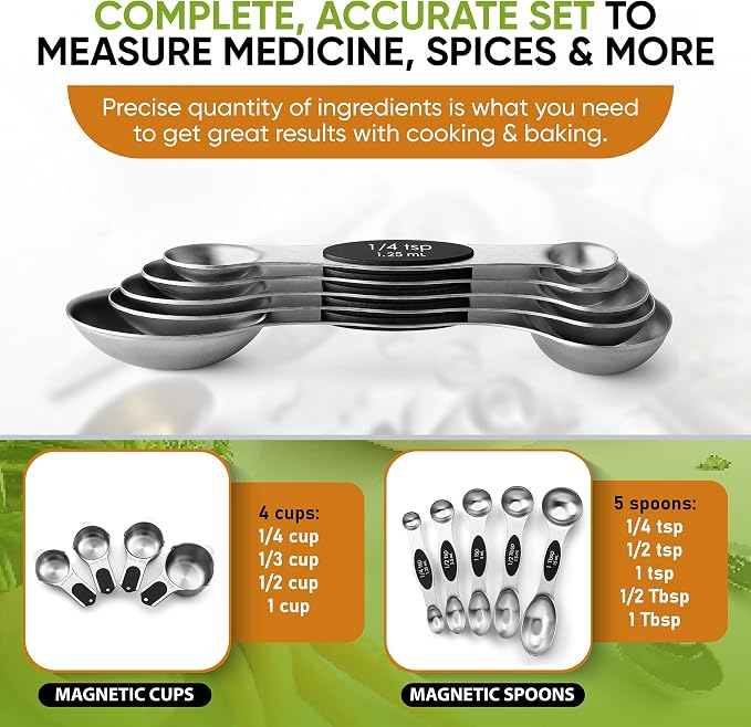 Spring Chef Magnetic Measuring Cups & Spoons Set, Strong N45 Magnets, Heavy - Image 6