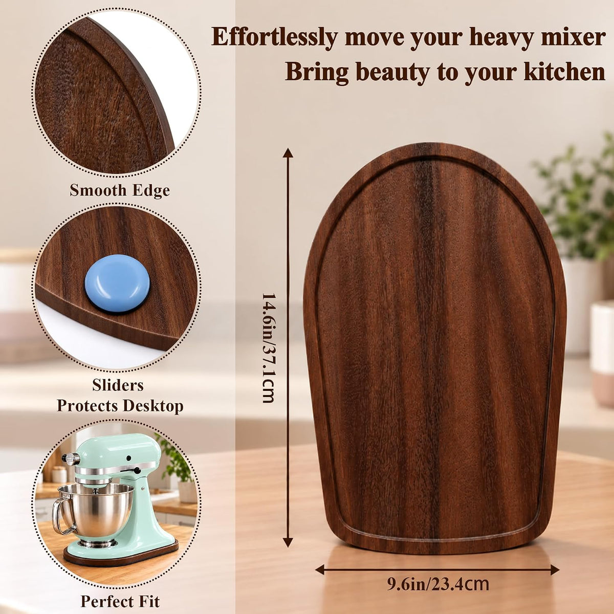 Acacia Wood Mixer Slider Mat for KitchenAid 4.5-5 Qt Tilt-Head Stand